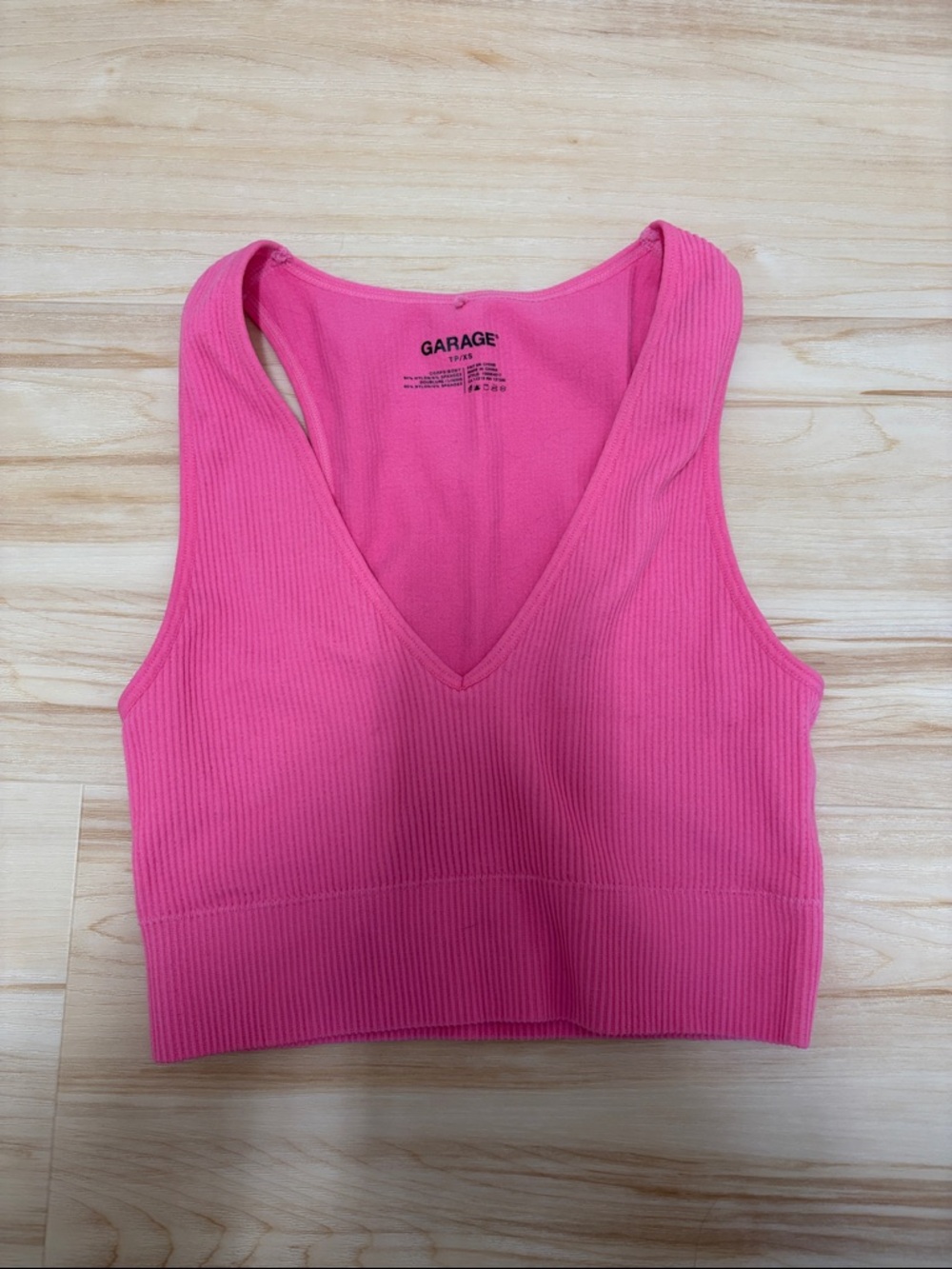 Garage Ribbed V-Neck Crop Tank in Hot Pink